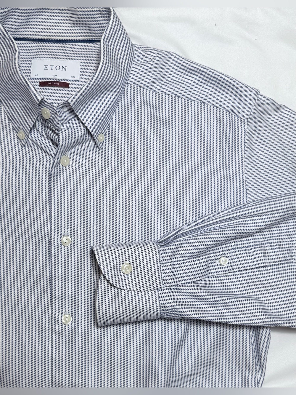 Eton Blue and White Pinstripe Dress Shirt